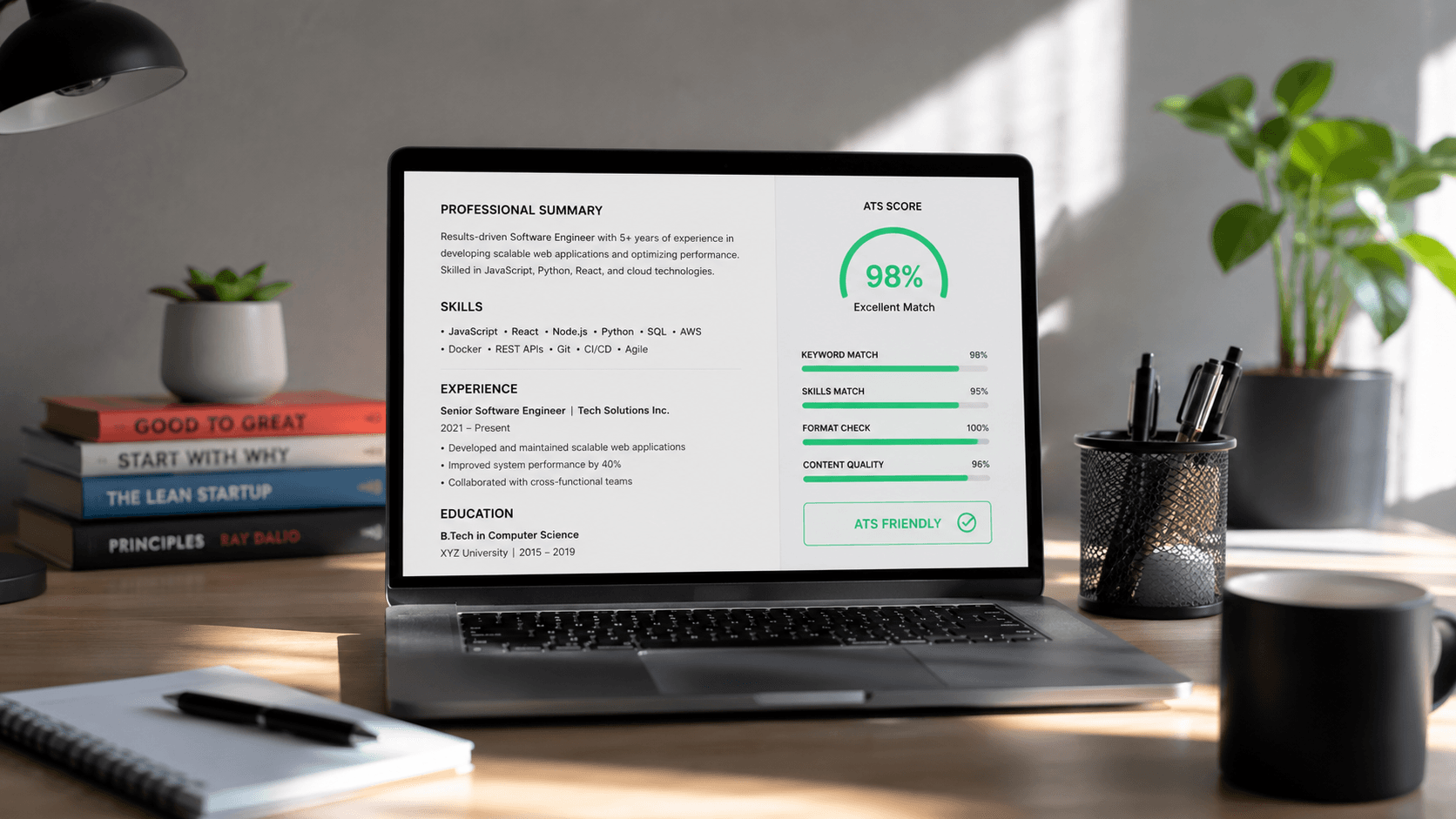 Applicant Tracking System dashboard tracking resume applications on a laptop screen.